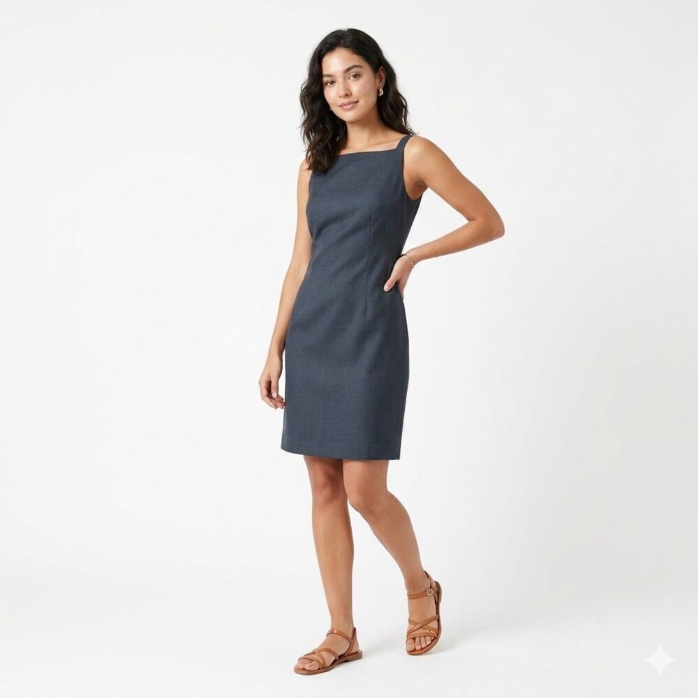 VTG Y2K CDC Slate Gray Bateau Boat Neckline Cocktail Sheath Dress SZ 12